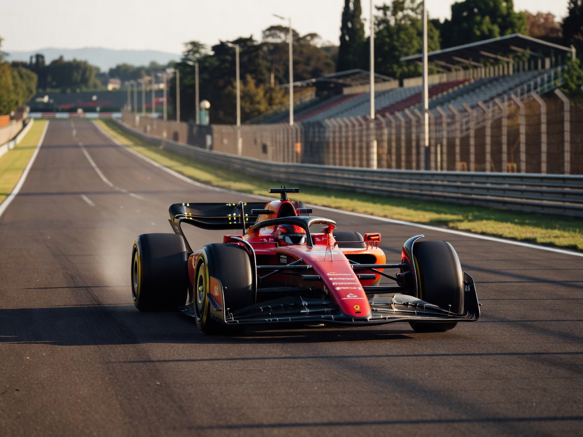 Formula 1 car traversing the high speed straight at Monza Autodromo